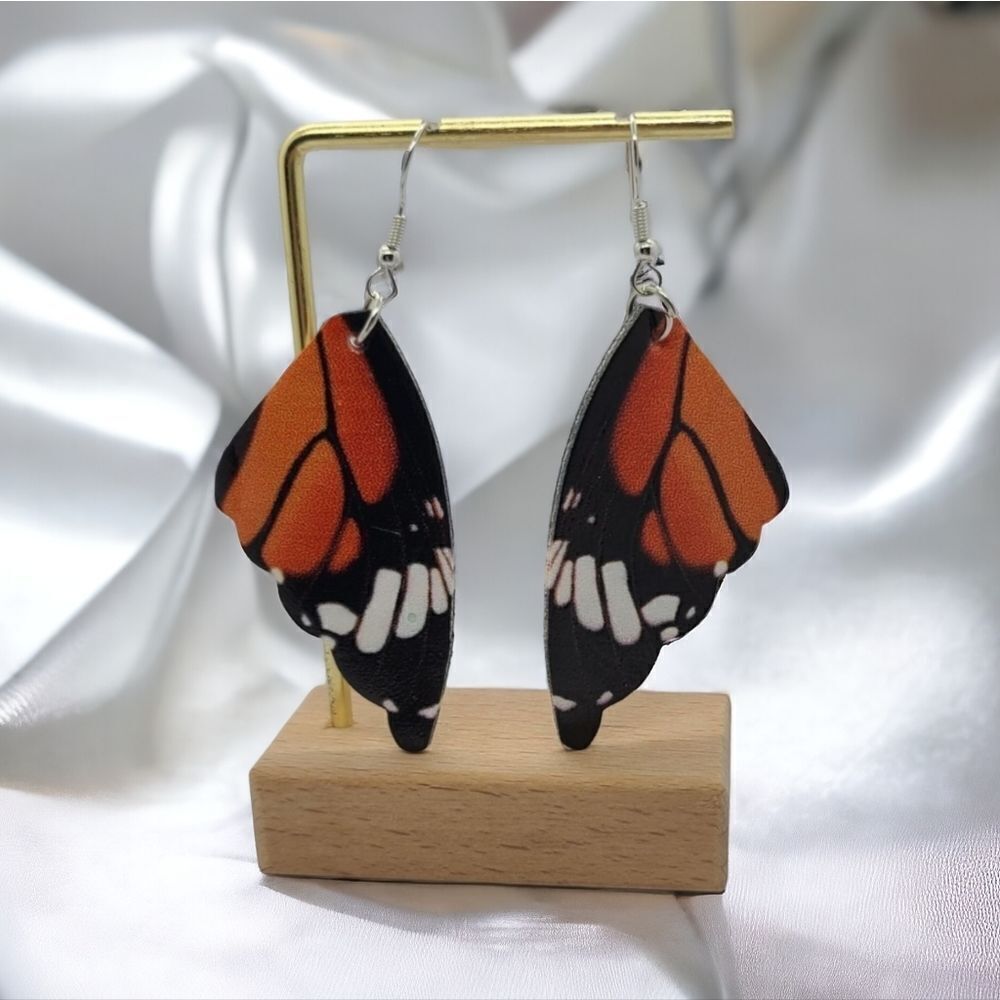 Monarch Butterfly Wing Earrings ๐ฆ Faux Leather Double SidedโDangle Jewelry NWT